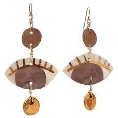 Chestnut Occhi Earrings - Handmade porcelain with 14k gold leaf detail