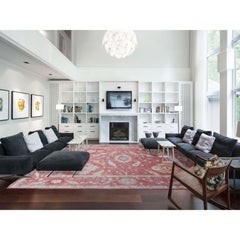 Handgeknüpfter übergroßer Teppich aus afghanischer Wolle Angora Oushak in Kastanienholz, Rosa, 13'9" x 19'0"