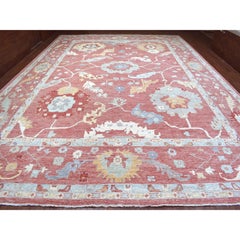 Chestnut Pink Angora Oushak Afghan Wool Hand Knotted Oversized Rug 13'9" x 19'0"