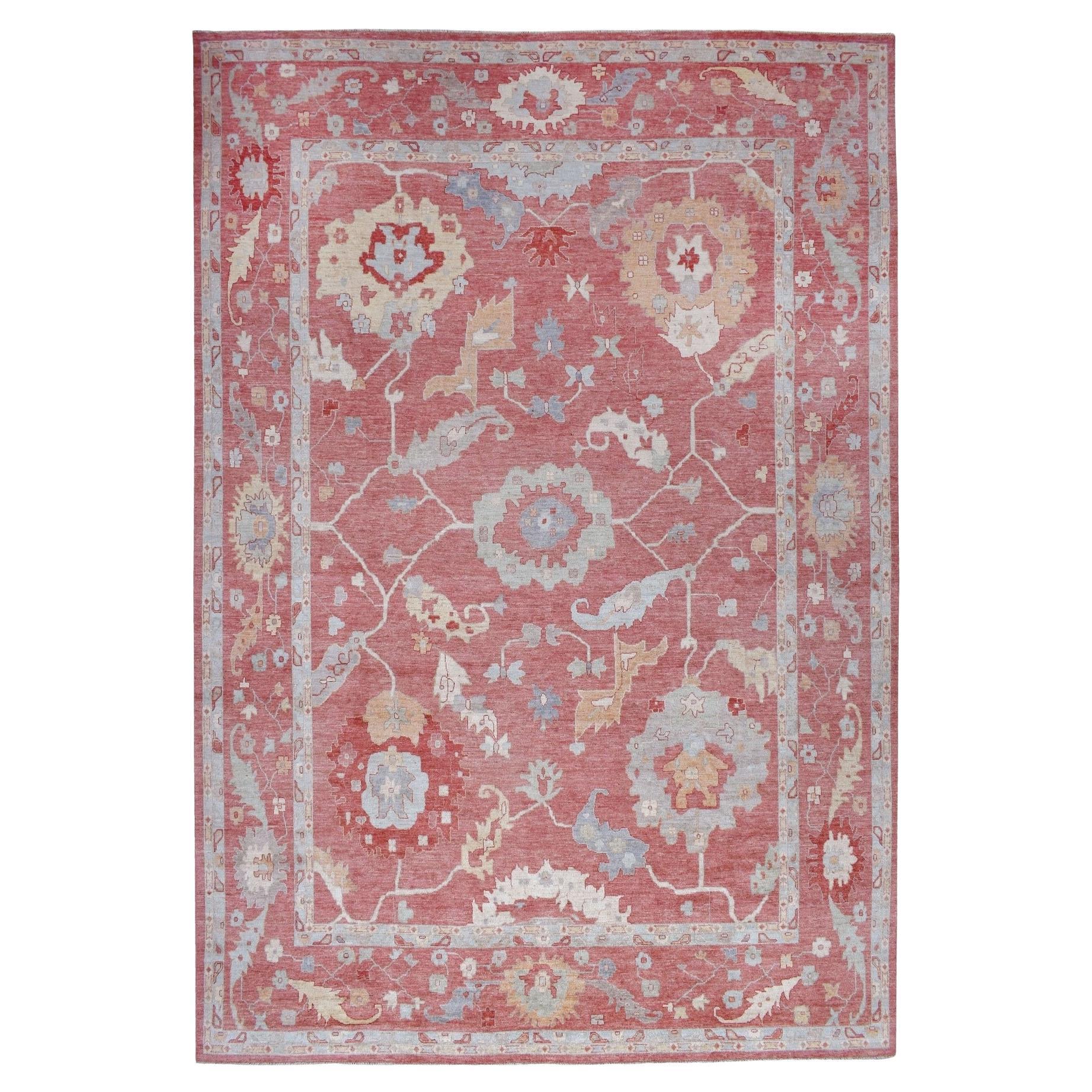Chestnut Pink Angora Oushak Afghan Wool Hand Knotted Oversized Rug 13'9" x 19'0"