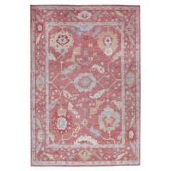 Alfombra Grande Anudada a Mano de Lana Afgana Angora Oushak Rosa Castaño 13'9" x 19'0