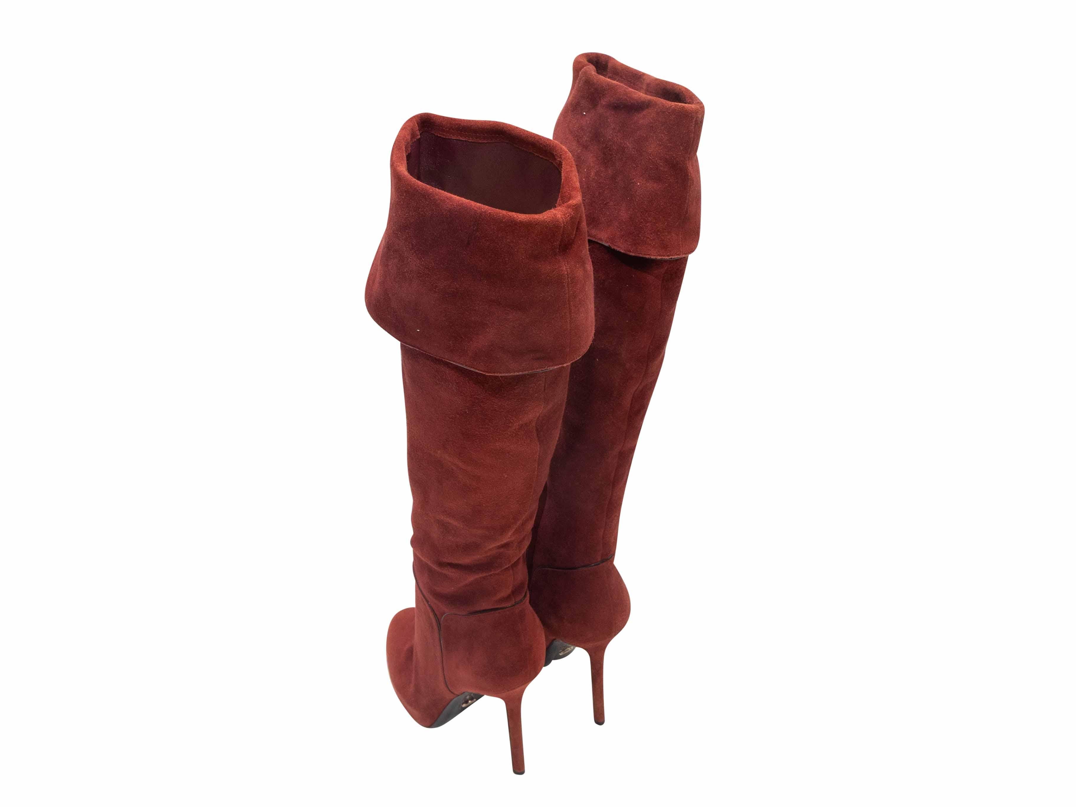 Marron Chestnut Sergio Rossi Heeled Suede Boots Size 37 en vente