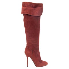 Chestnut Sergio Rossi Heeled Suede Boots Size 37