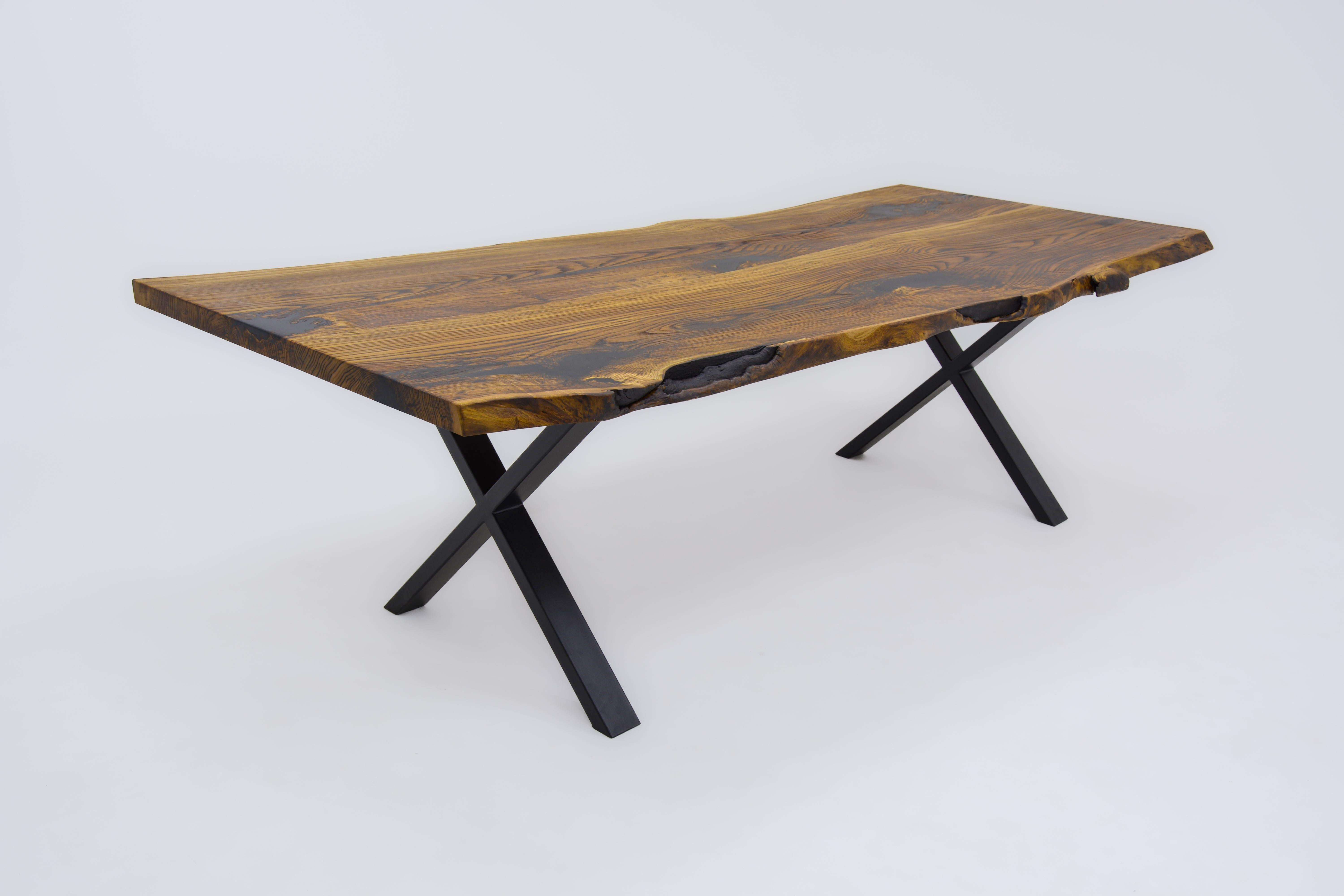 Arts and Crafts Table de cuisine sur mesure en bois massif de châtaignier en vente