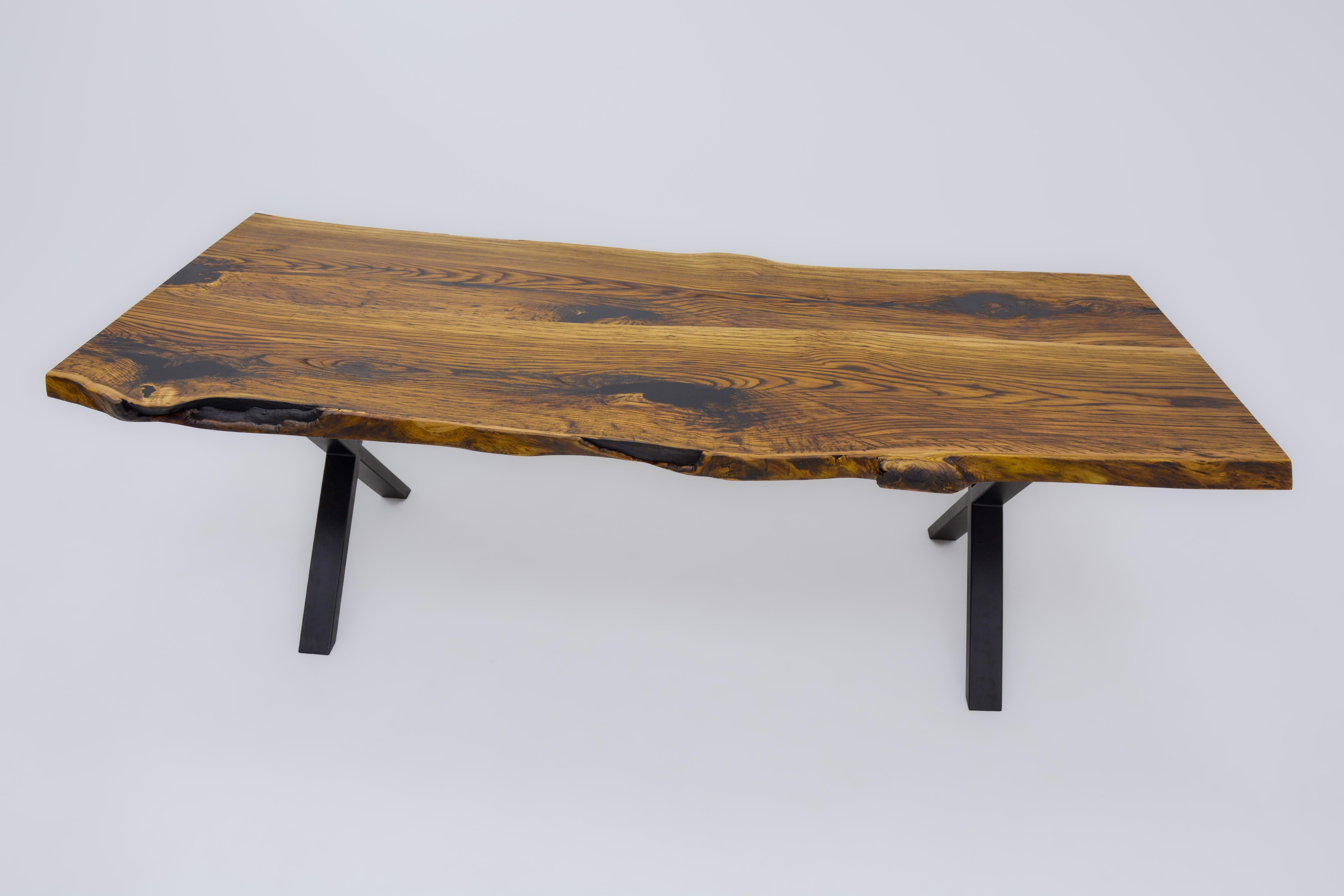 Arts and Crafts Chestnut Solid Wood Custom Live Edge Kitchen Table For Sale