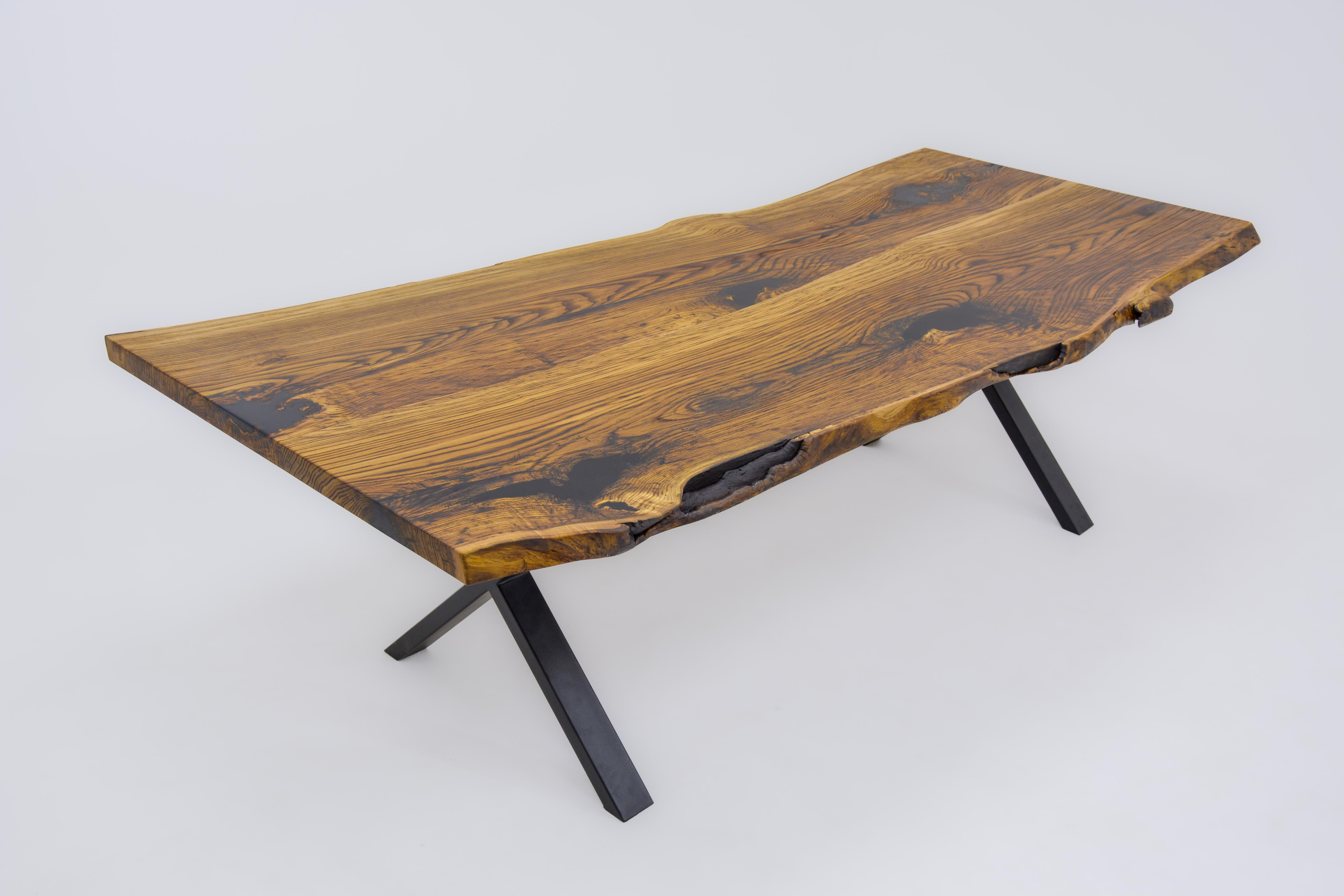 Brossé Table de cuisine sur mesure en bois massif de châtaignier en vente