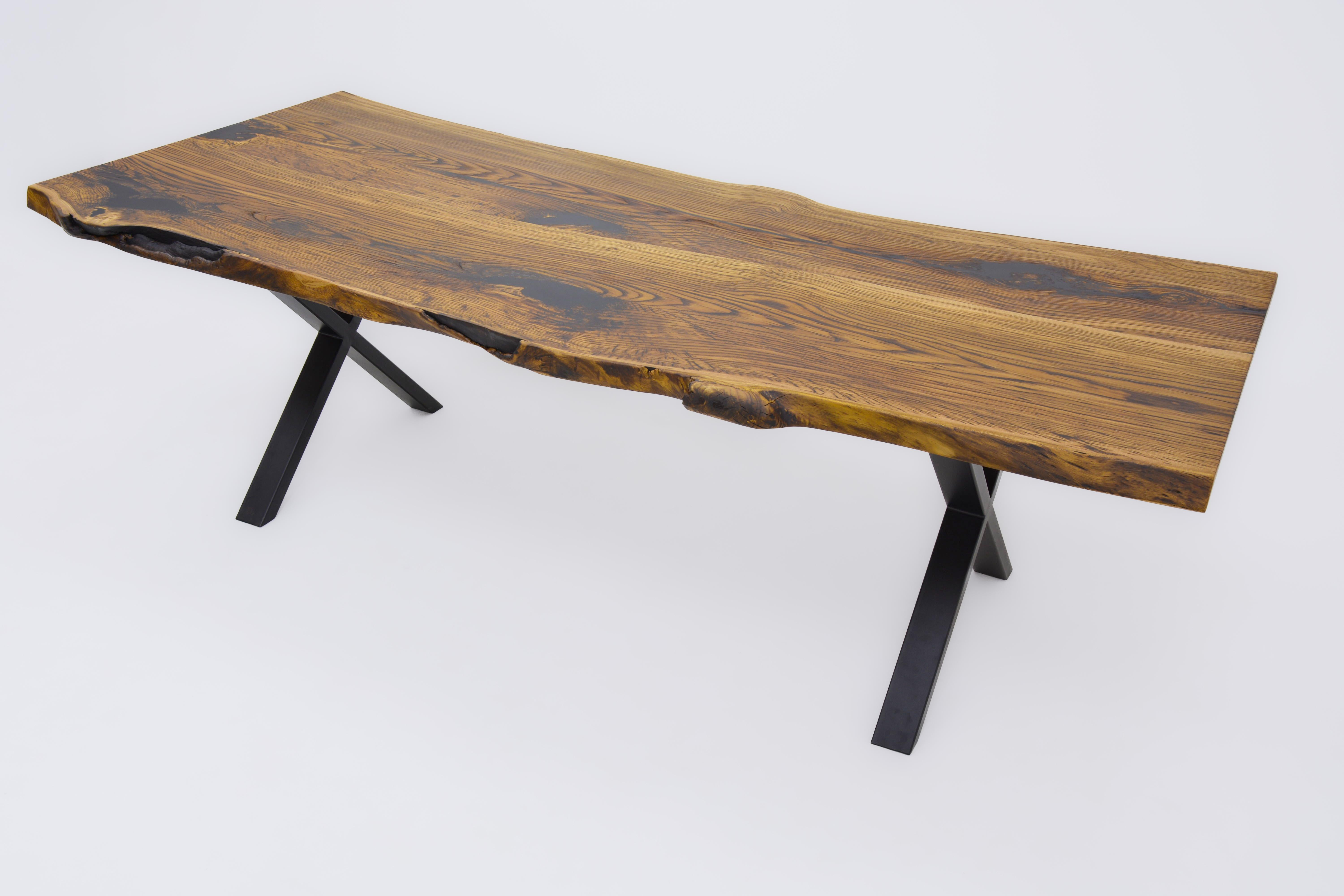 Brushed Chestnut Solid Wood Custom Live Edge Kitchen Table For Sale