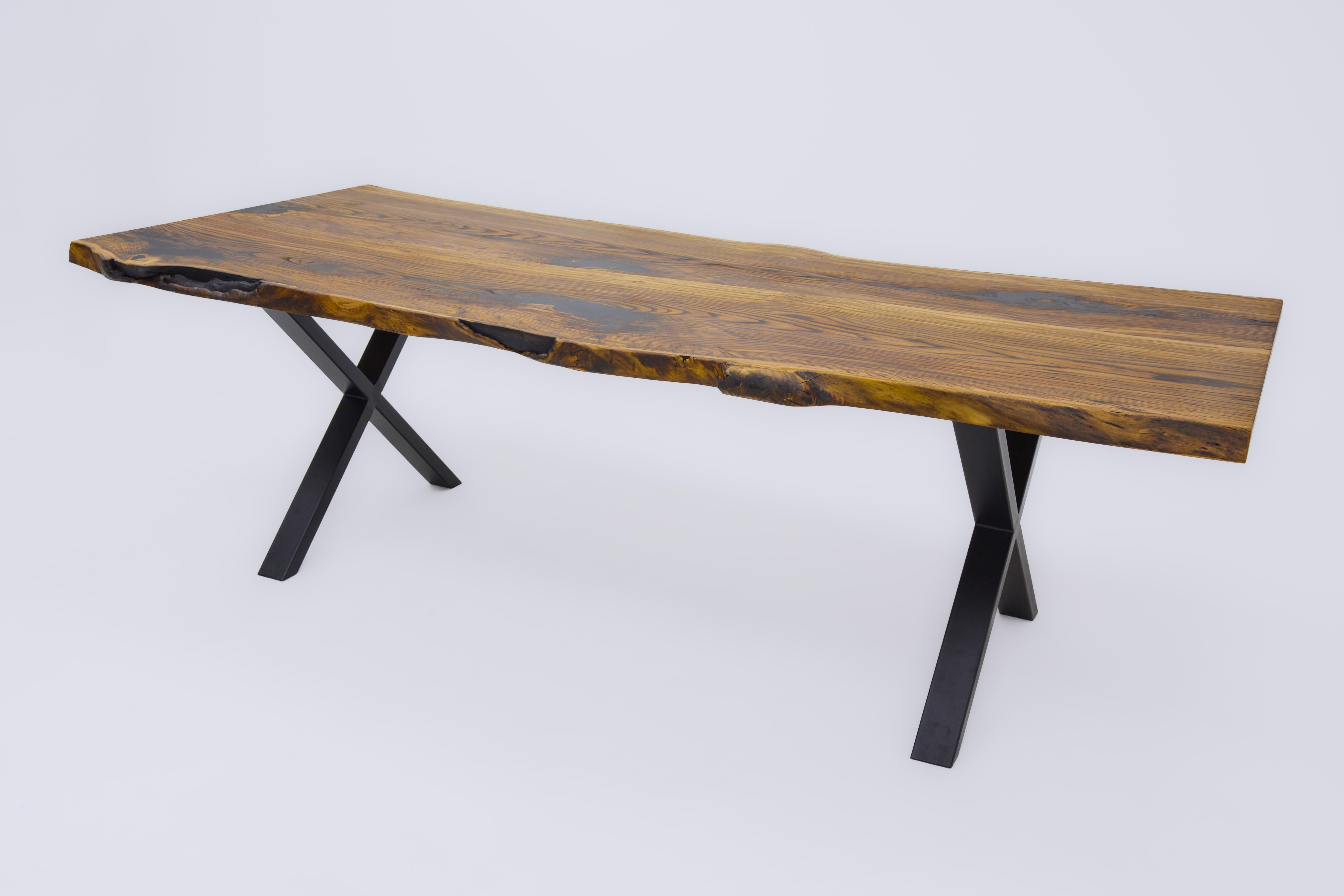 XXIe siècle et contemporain Table de cuisine sur mesure en bois massif de châtaignier en vente