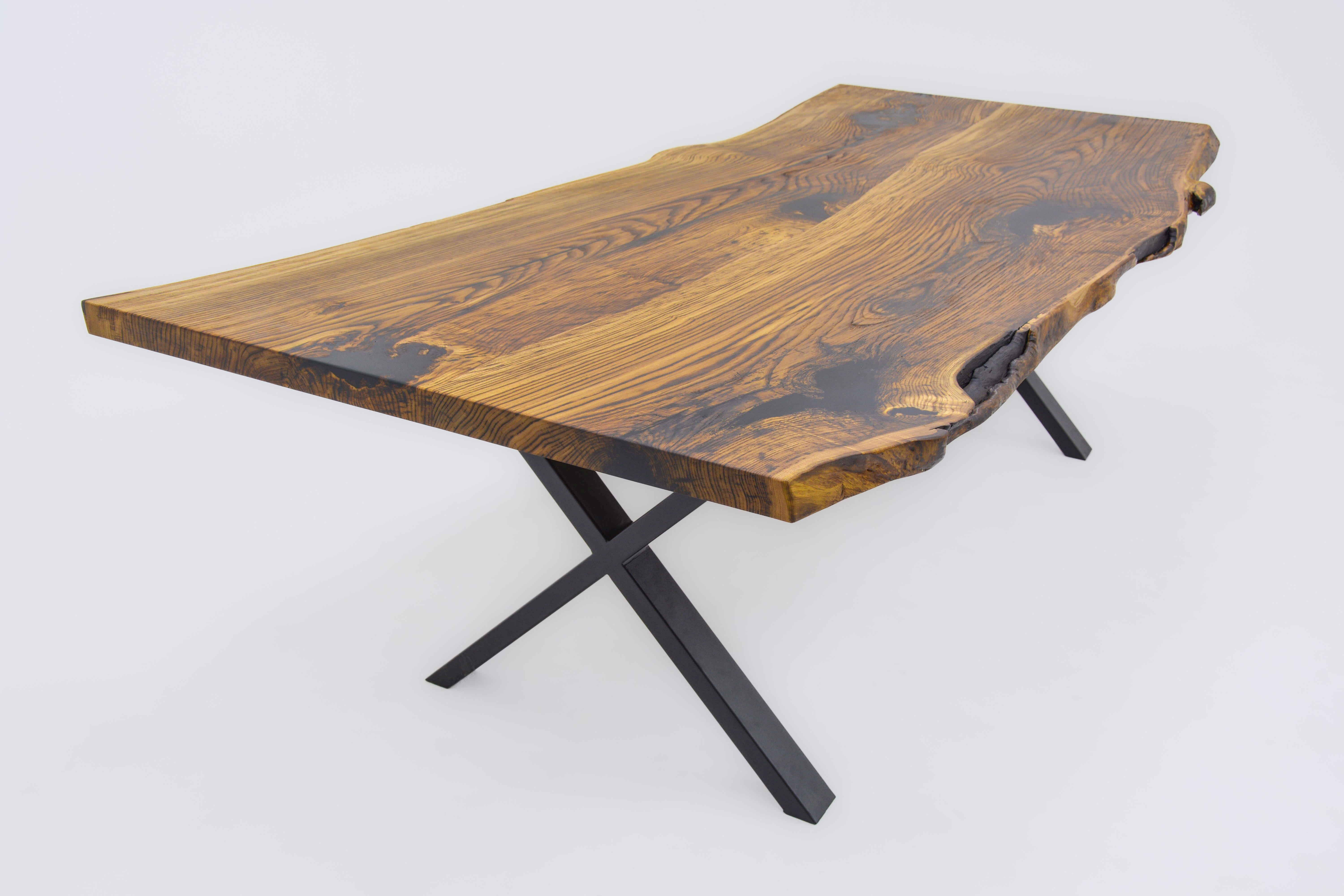 Contemporary Chestnut Solid Wood Custom Live Edge Kitchen Table For Sale