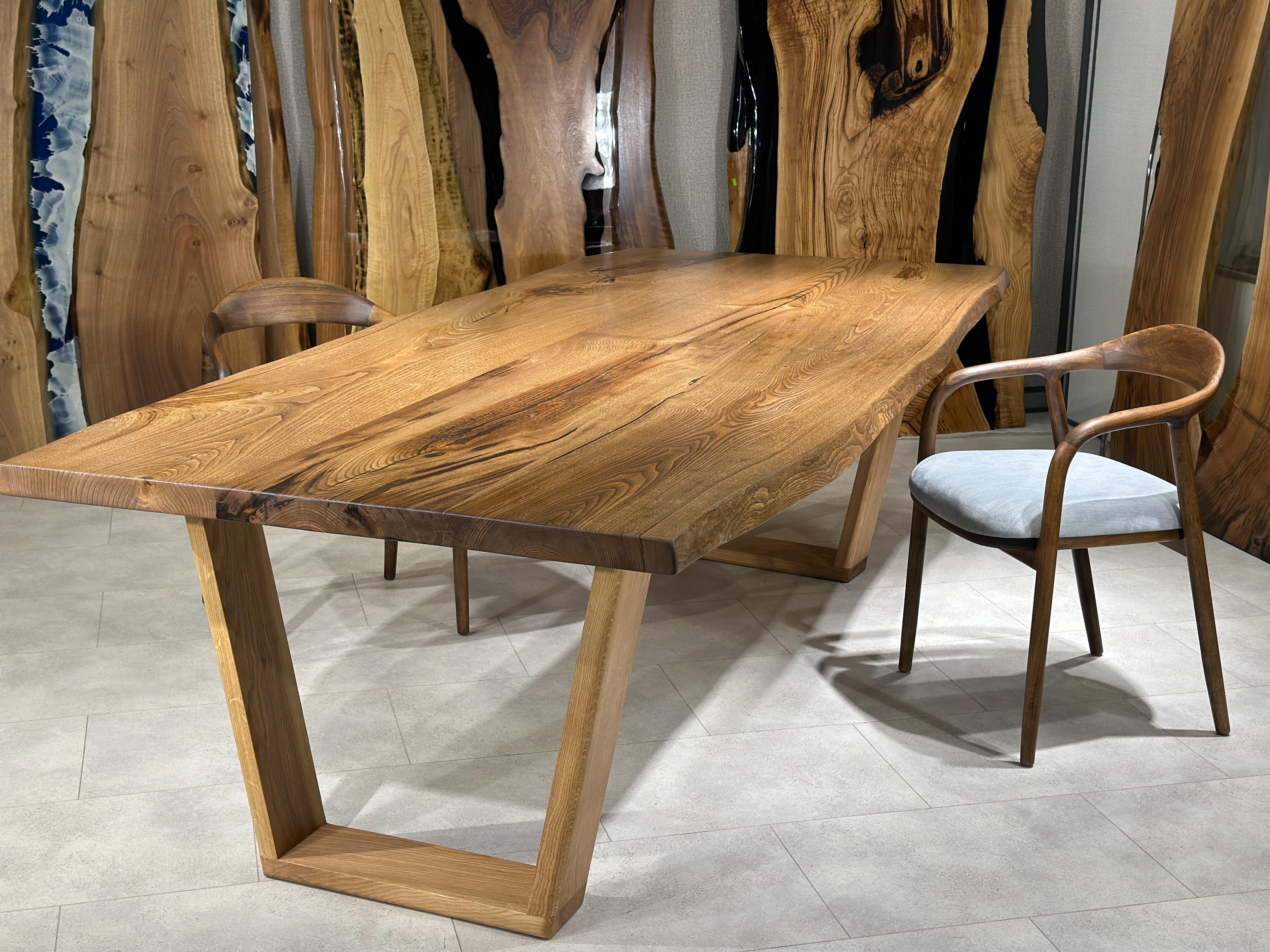 Turkish Chestnut Solid Wood Live Edge Custom Dining Kitchen Table For Sale