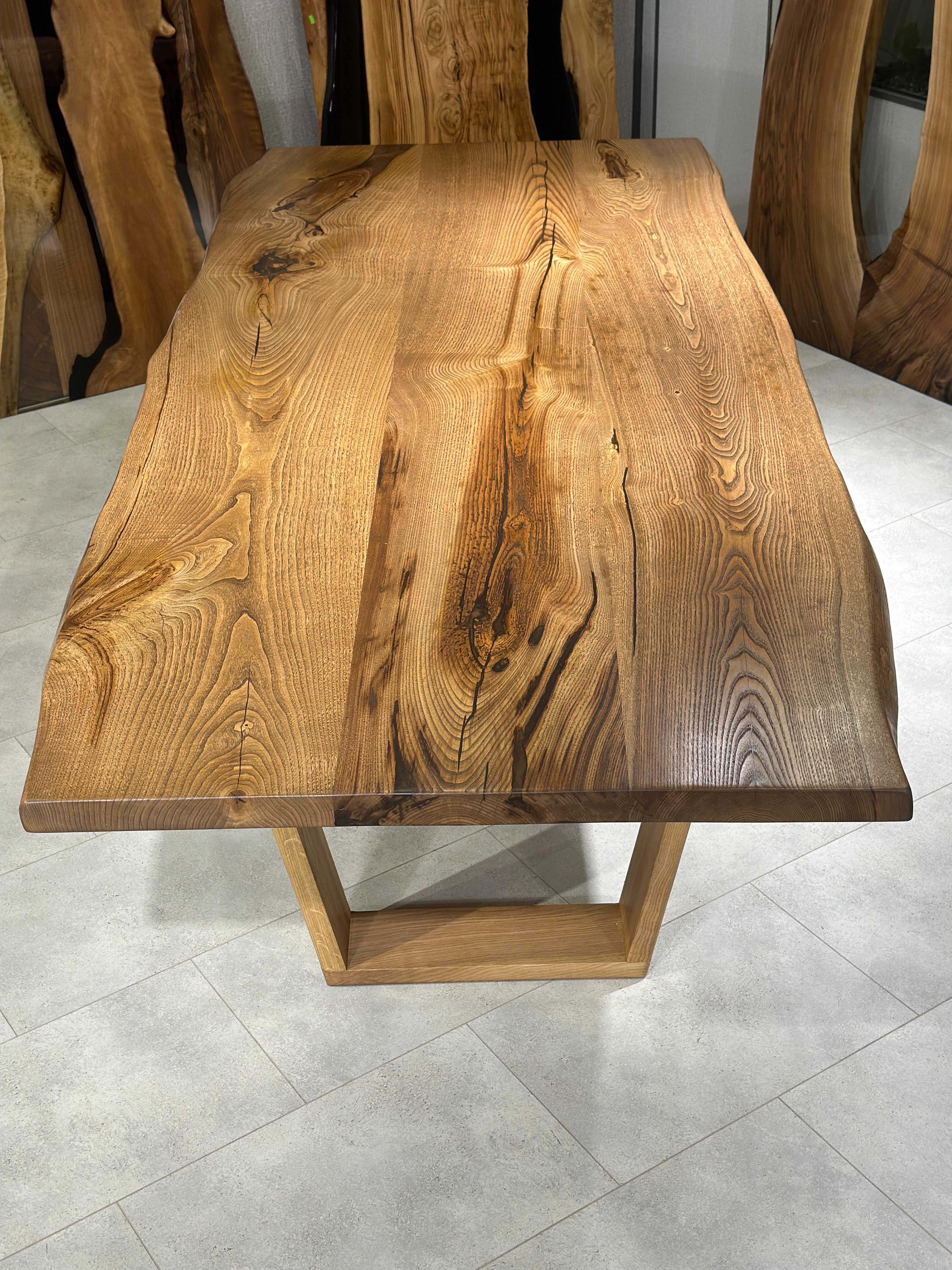 Contemporary Chestnut Solid Wood Live Edge Custom Dining Kitchen Table For Sale