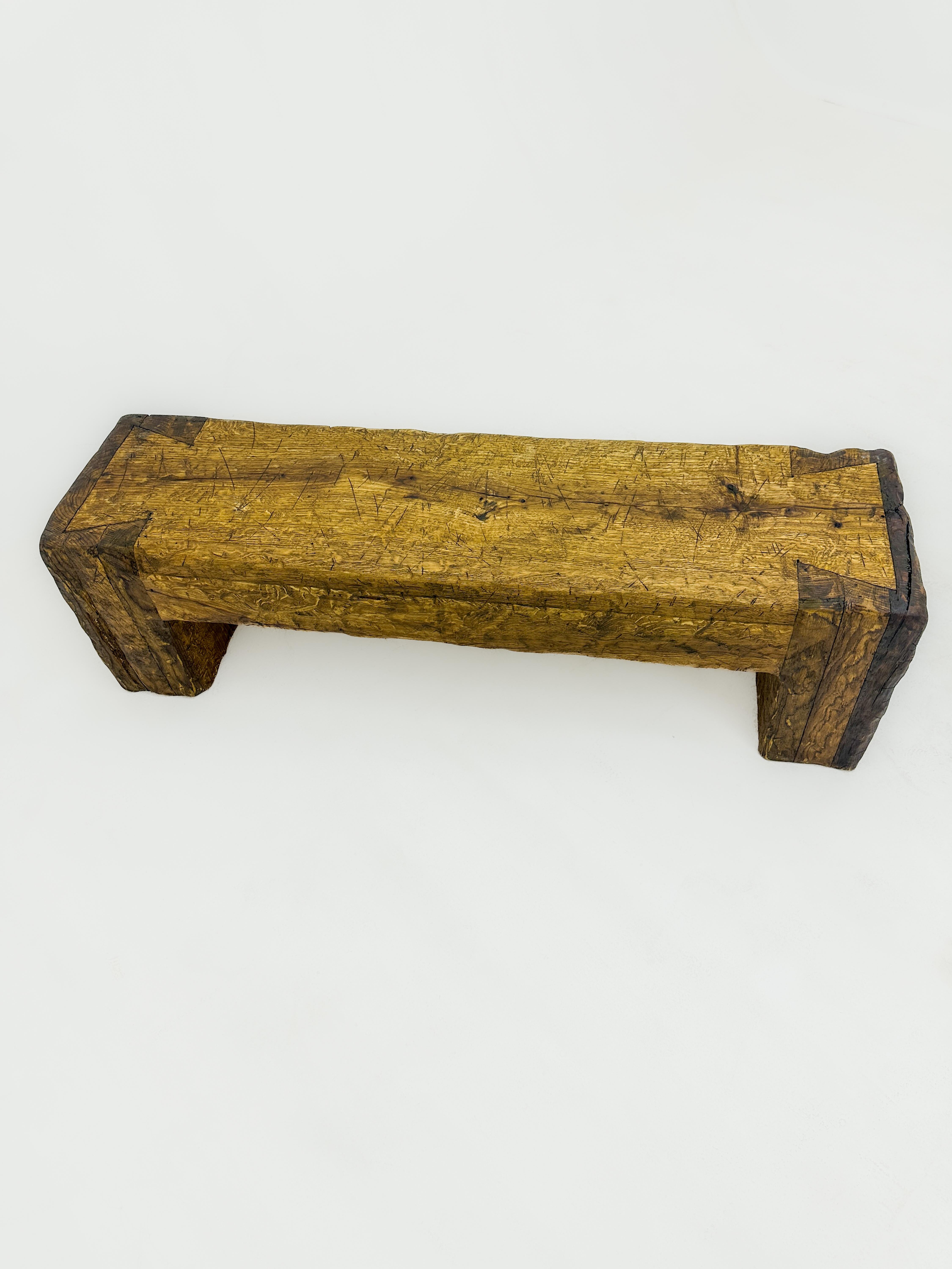 Chestnut Solid Wood Rustic Bench In Distressed Condition For Sale In İnegöl, TR