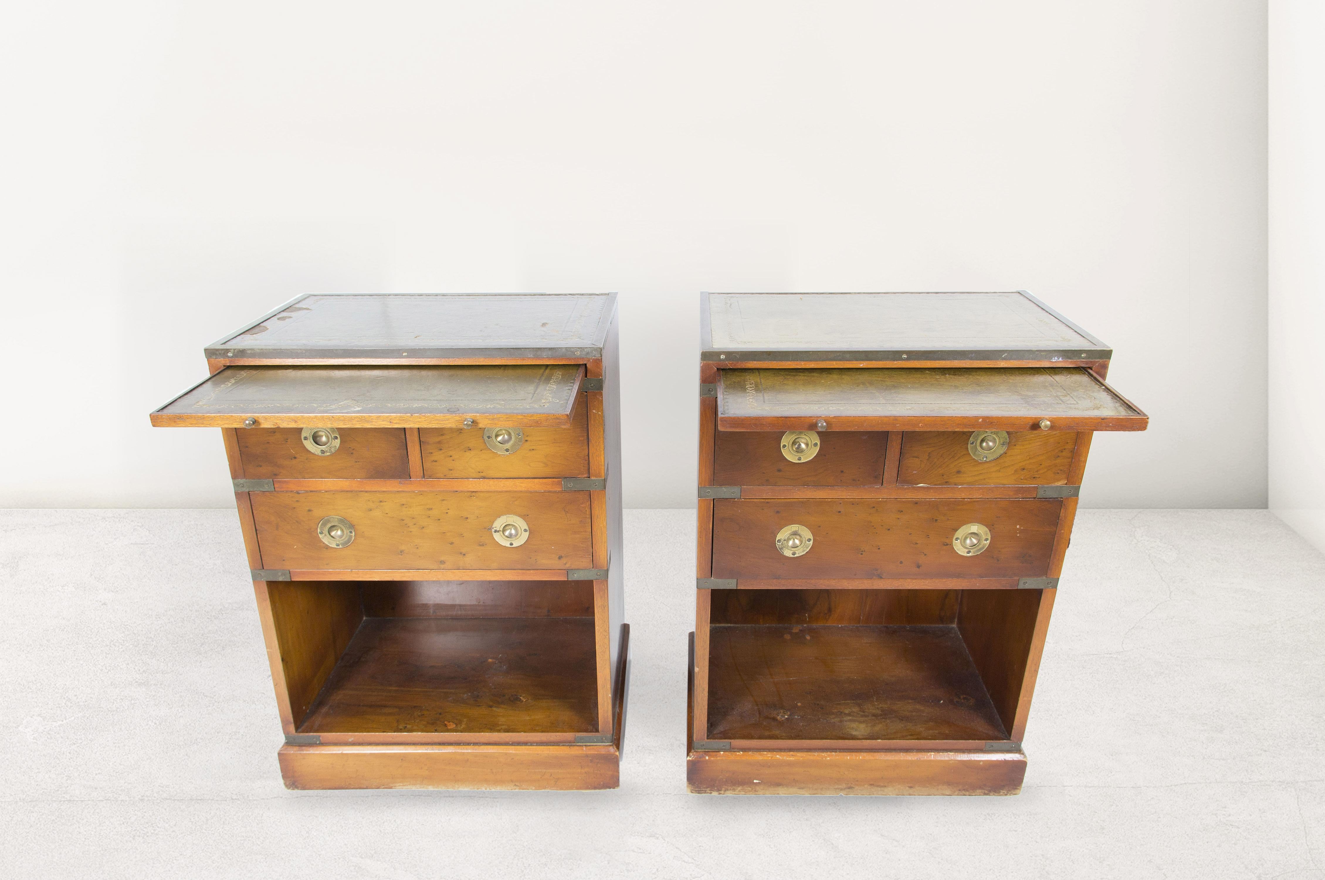 English Chests with Leather Writing Tables, 1950s, Set of 2