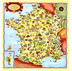 Original Societe Nationale des Chemin Map France, 1953 vintage poster on linen