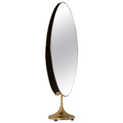 Vintage Cheval Gilt brass Floor Standing Couture Mirror, 1930s