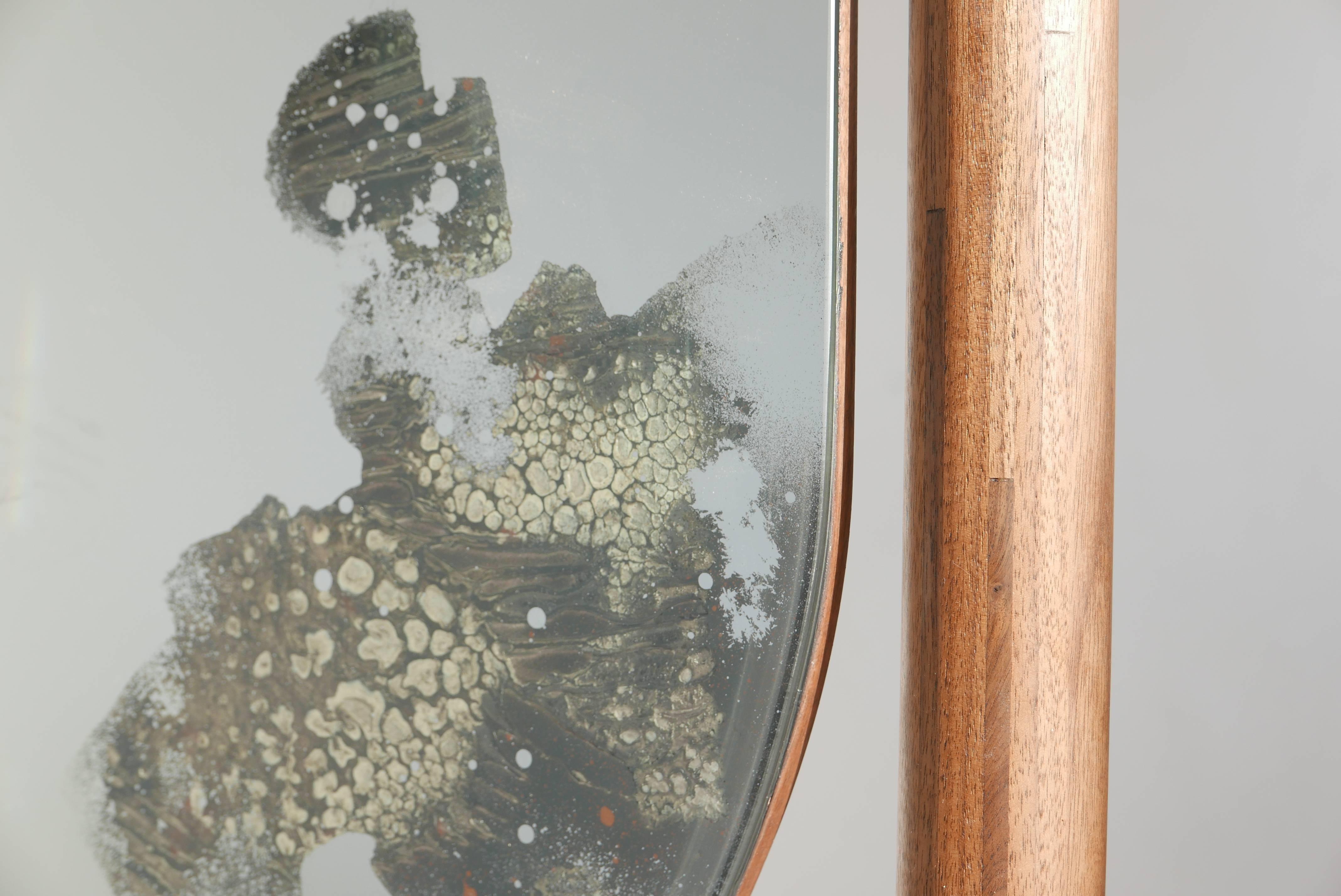 Modern Black Walnut Cheval Floor Mirror with Hand Antiqued Glass by Hinterland Design For Sale