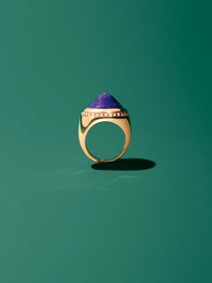 Chevalier, Lapis lazuli and Diamond, signet ring, yellow gold 18k, cabochon