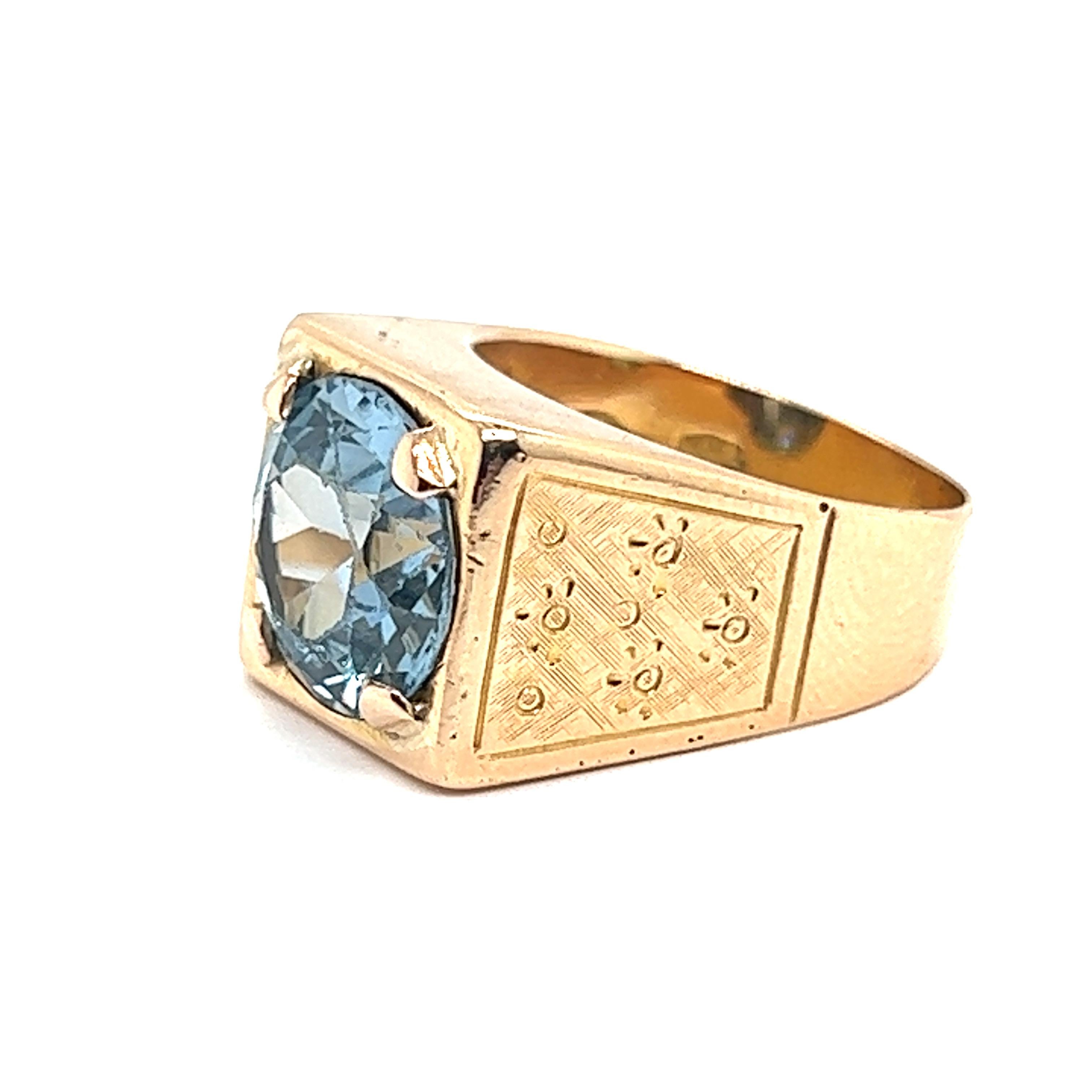 Chevalière French Style Aquamarine Yellow Gold Solid 18 Carat For Sale 8