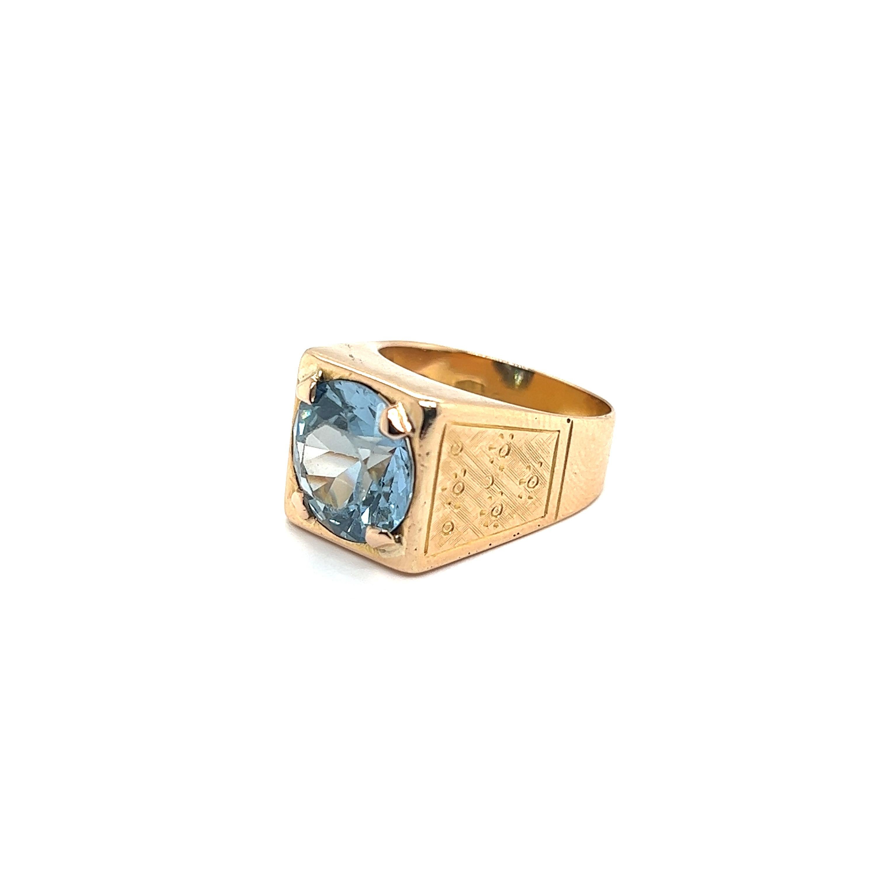 Chevalière Französisch Stil Aquamarin Gelbgold massiv 18 Karat im Zustand „Gut“ in Vannes, FR