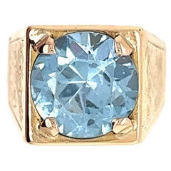Chevalière French Style Aquamarine Yellow Gold Solid 18 Carat