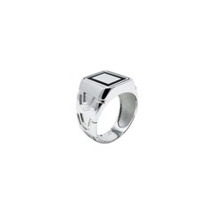 Chevalière "Ritual" réversible en or 18 carats, céramique noire et diamants