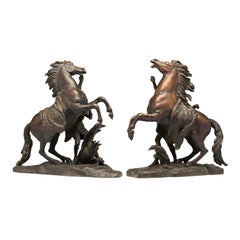"Chevaux de Marly" after Guillaume Coustou, 19th Century Patinated Bronze