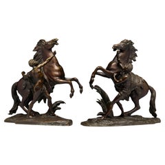 "Chevaux de Marly" after Guillaume Coustou, 19th Century Patinated Bronze