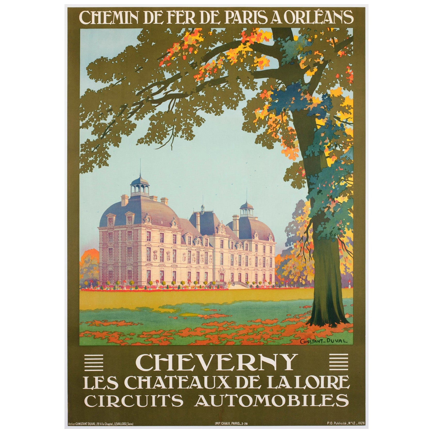 Cheverny c1926 Französisch Eisenbahn Reisen Werbeplakat, Contant Duval