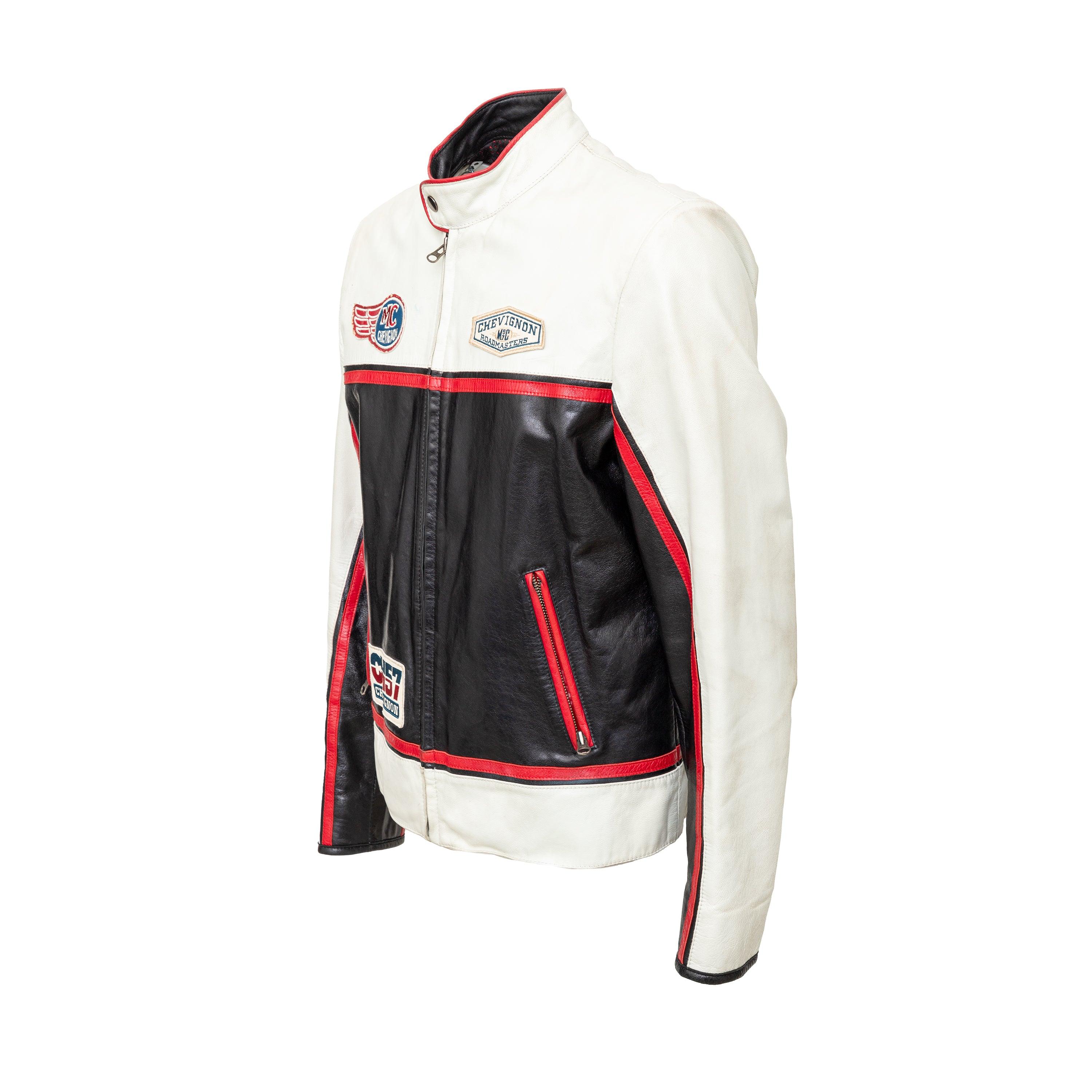The Chevignon Biker Leather Jacket brings you iconic and vintage style with its embroidered patches and biker design. Made from goat leather and lined with soft polyester, it also features a front zipper and a snap button at the neck for added