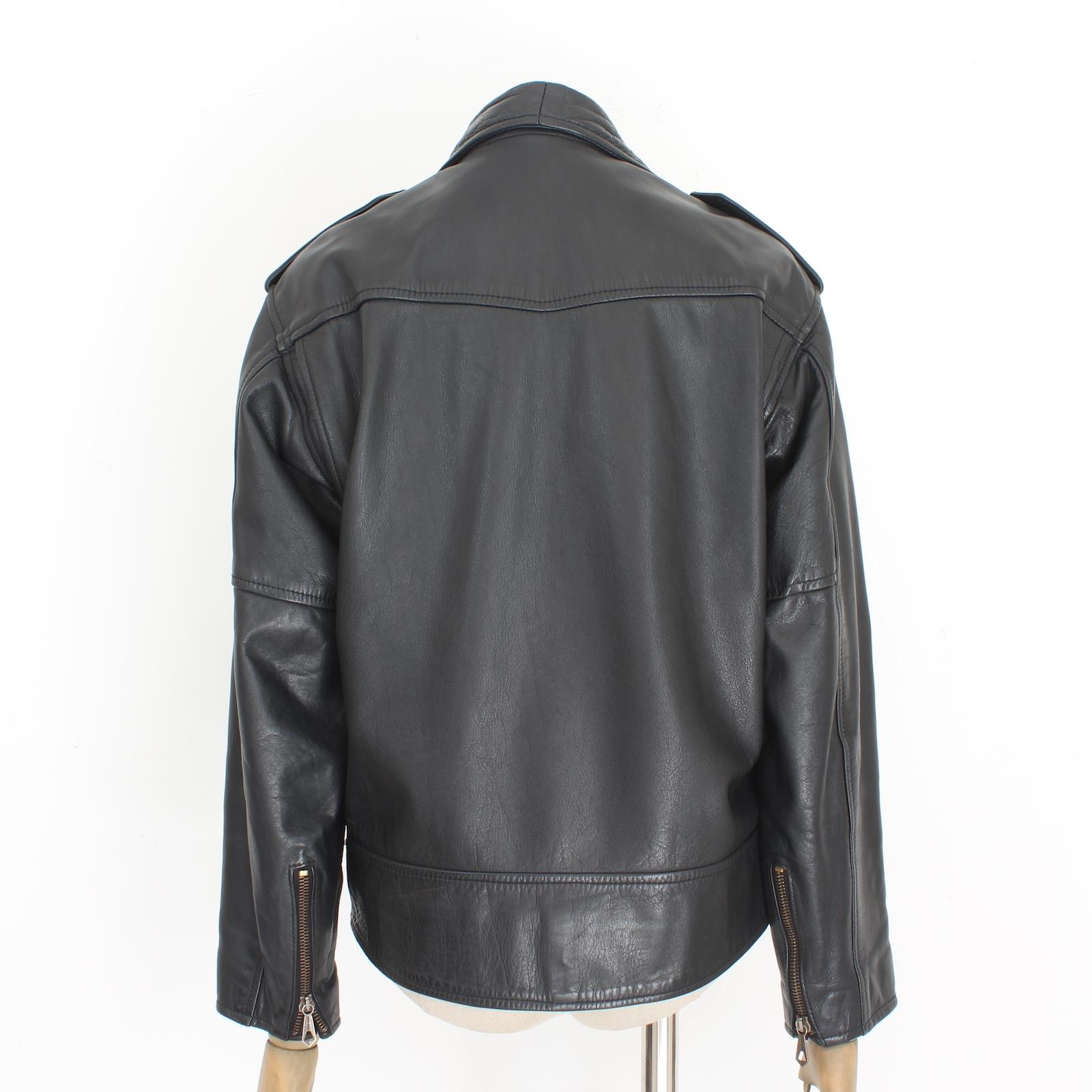 Chevignon Black Leather Biker Biker Jacket Vintage 90s Excellent état à Brindisi, Bt