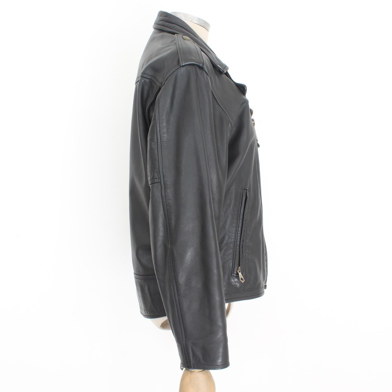  Chevignon Black Leather Biker Biker Jacket Vintage 90s Pour femmes 
