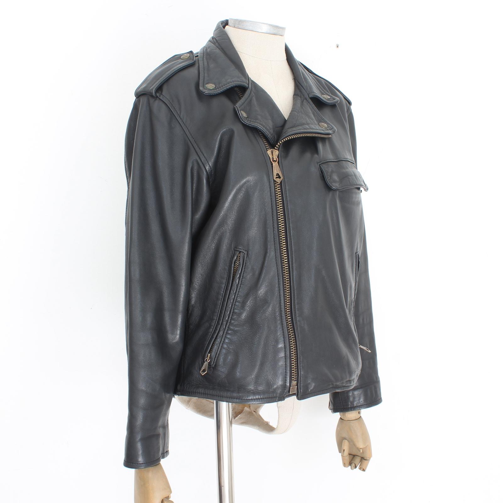 Chevignon Black Leather Biker Biker Jacket Vintage 90s 1