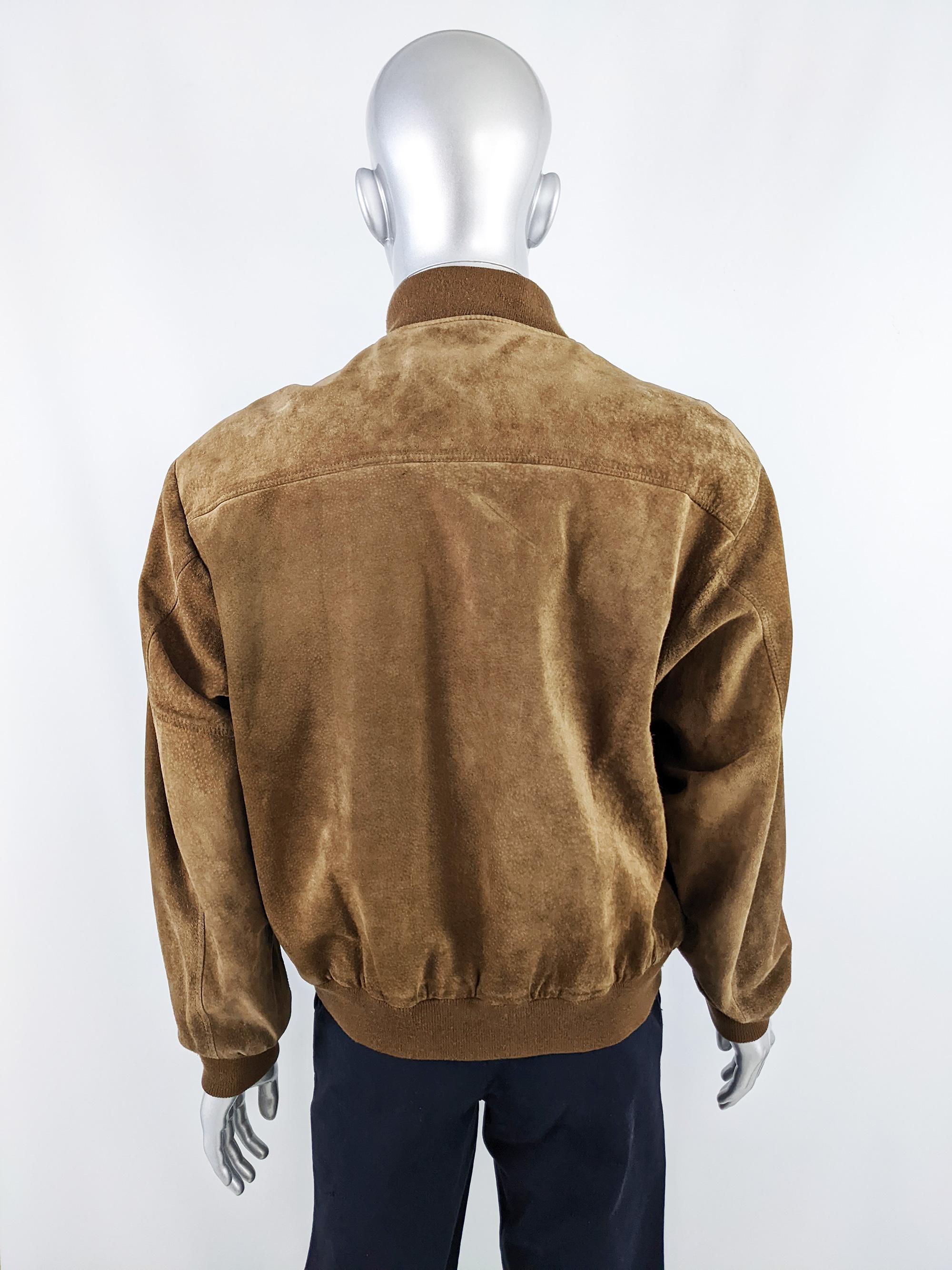Men's Chevignon Paris Vintage Mens Brown Suede Leather Embroidered Bomber Jacket 1980s For Sale