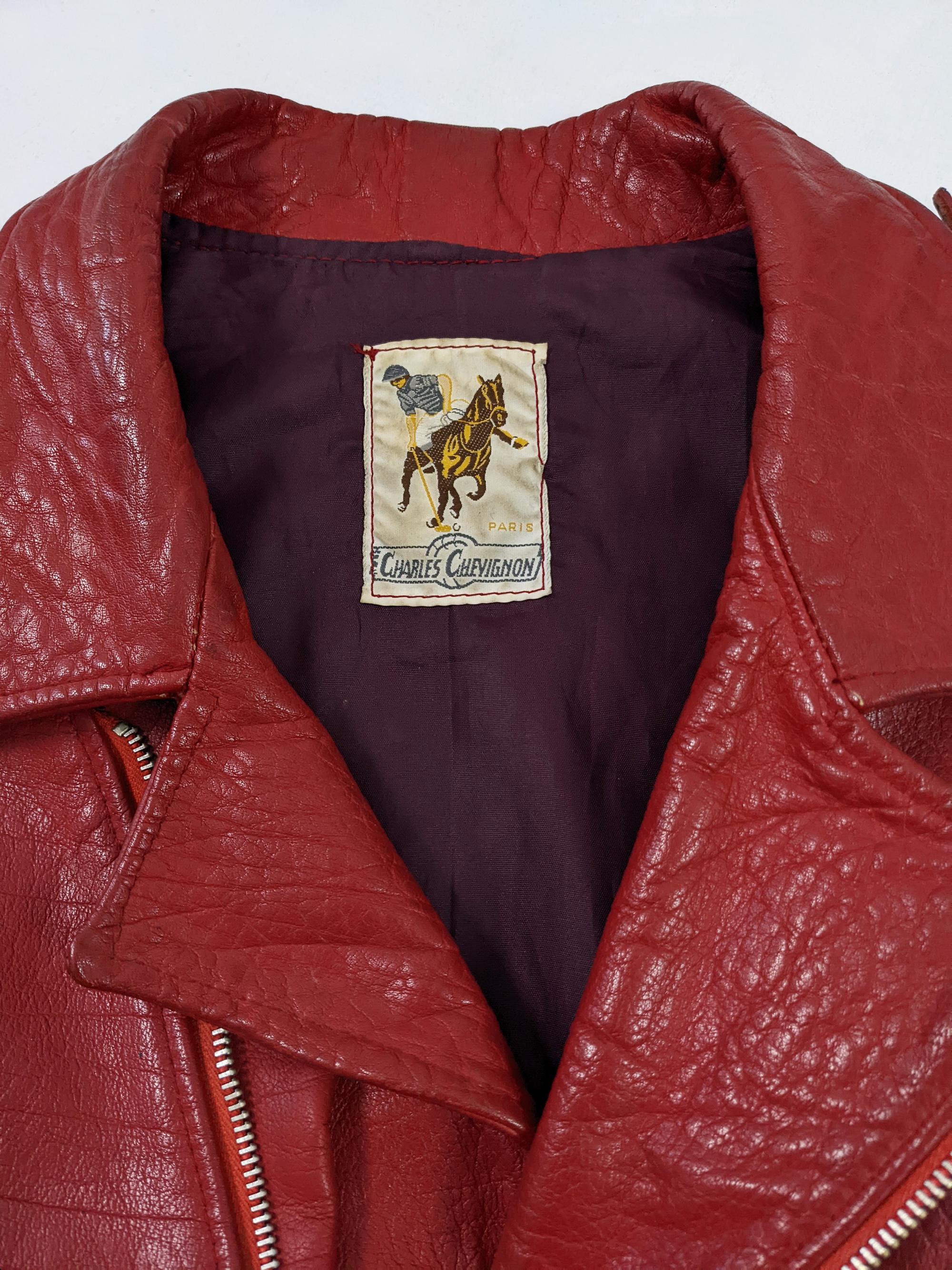 Men's Chevignon Paris Vintage Mens Red Leather Sleeveless Jacket Biker Vest, 1980s For Sale