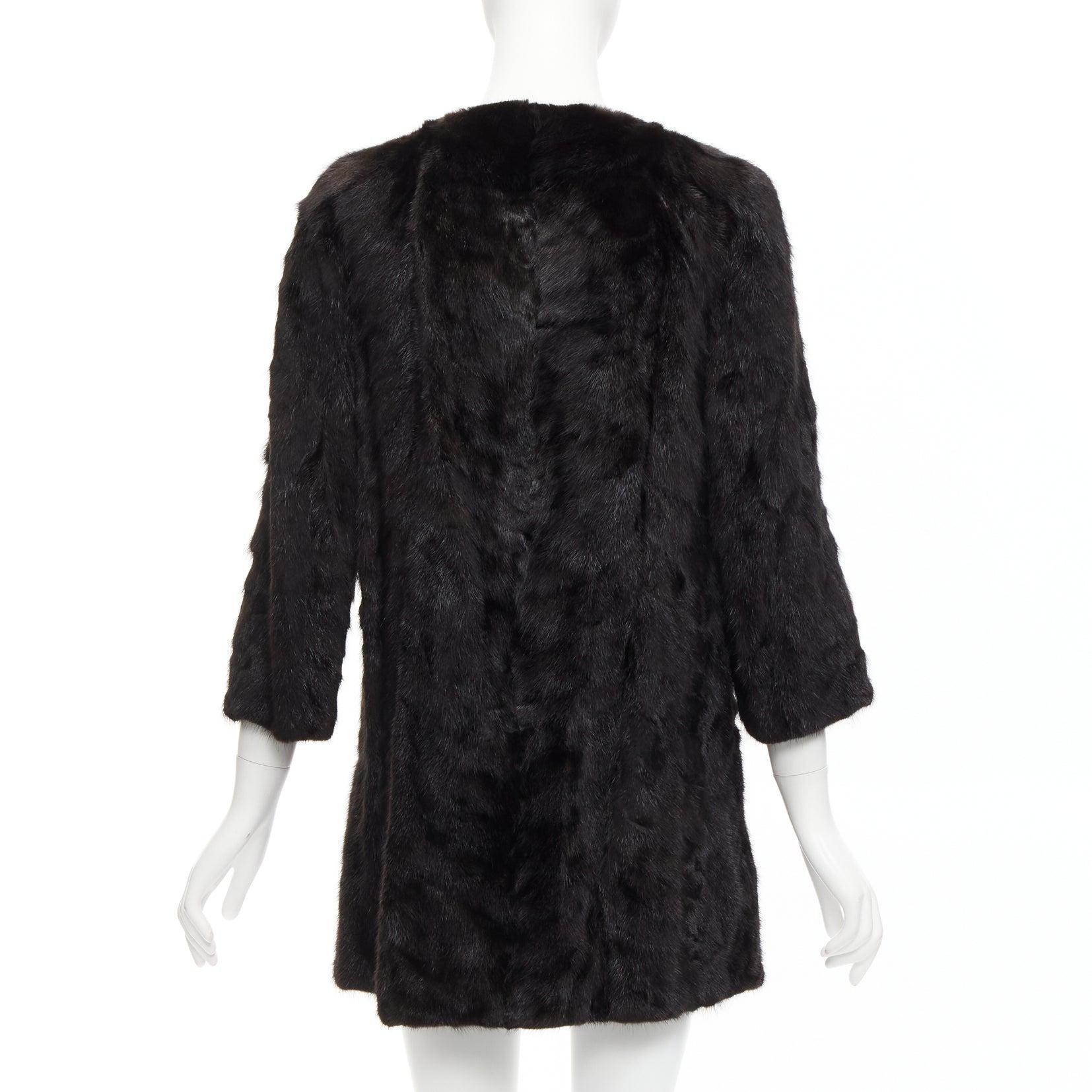 CHEVITTE dark brown genuine fur jewel neck cropped sleeves coat top M For Sale 1