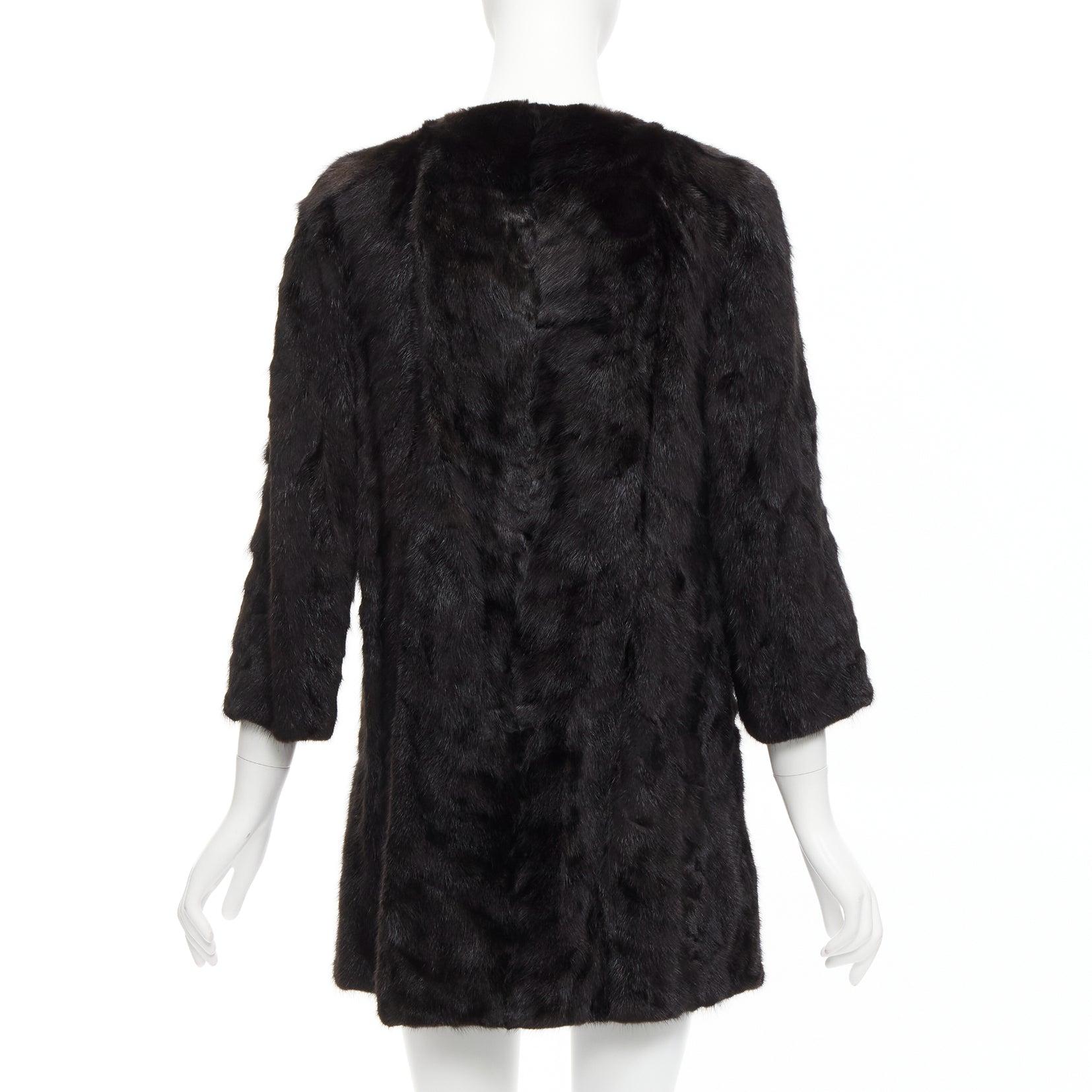 CHEVITTE dark brown genuine fur jewel neck cropped sleeves coat top M For Sale 2
