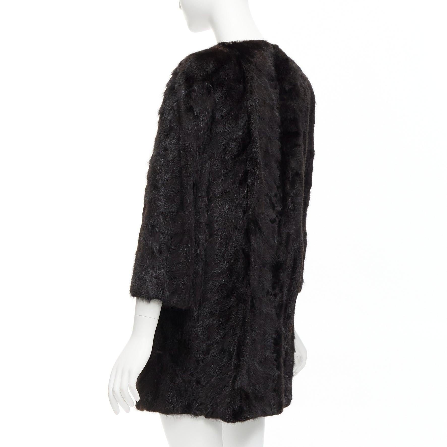 CHEVITTE dark brown genuine fur jewel neck cropped sleeves coat top M For Sale 2