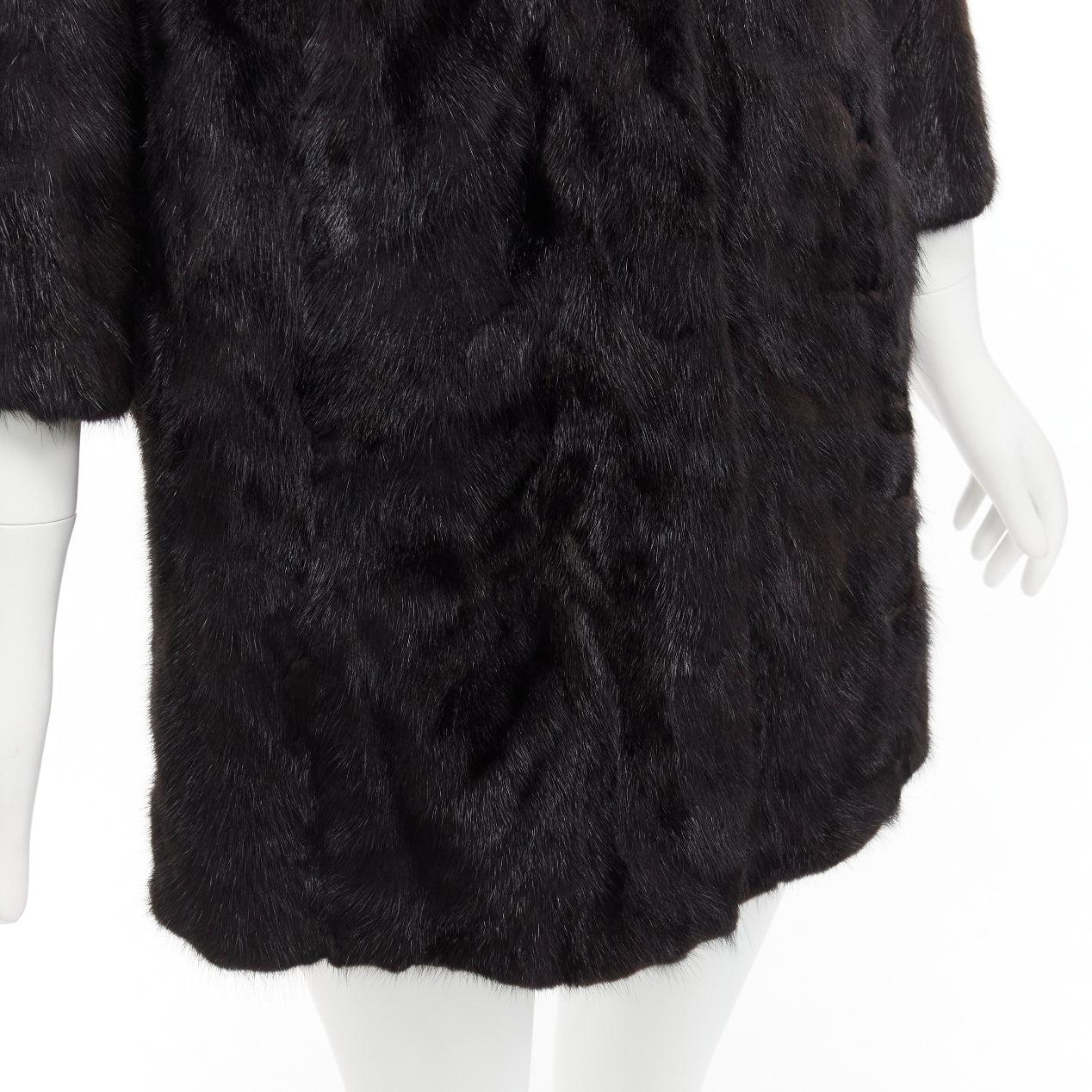 CHEVITTE dark brown genuine fur jewel neck cropped sleeves coat top M For Sale 4