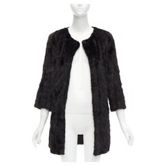 CHEVITTE dark brown genuine fur jewel neck cropped sleeves coat top M