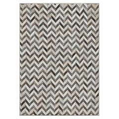 Chevron, 9 x 12 Ft Handmade Natural Leather Patchwork Rug, Flat Weave, Chevron P