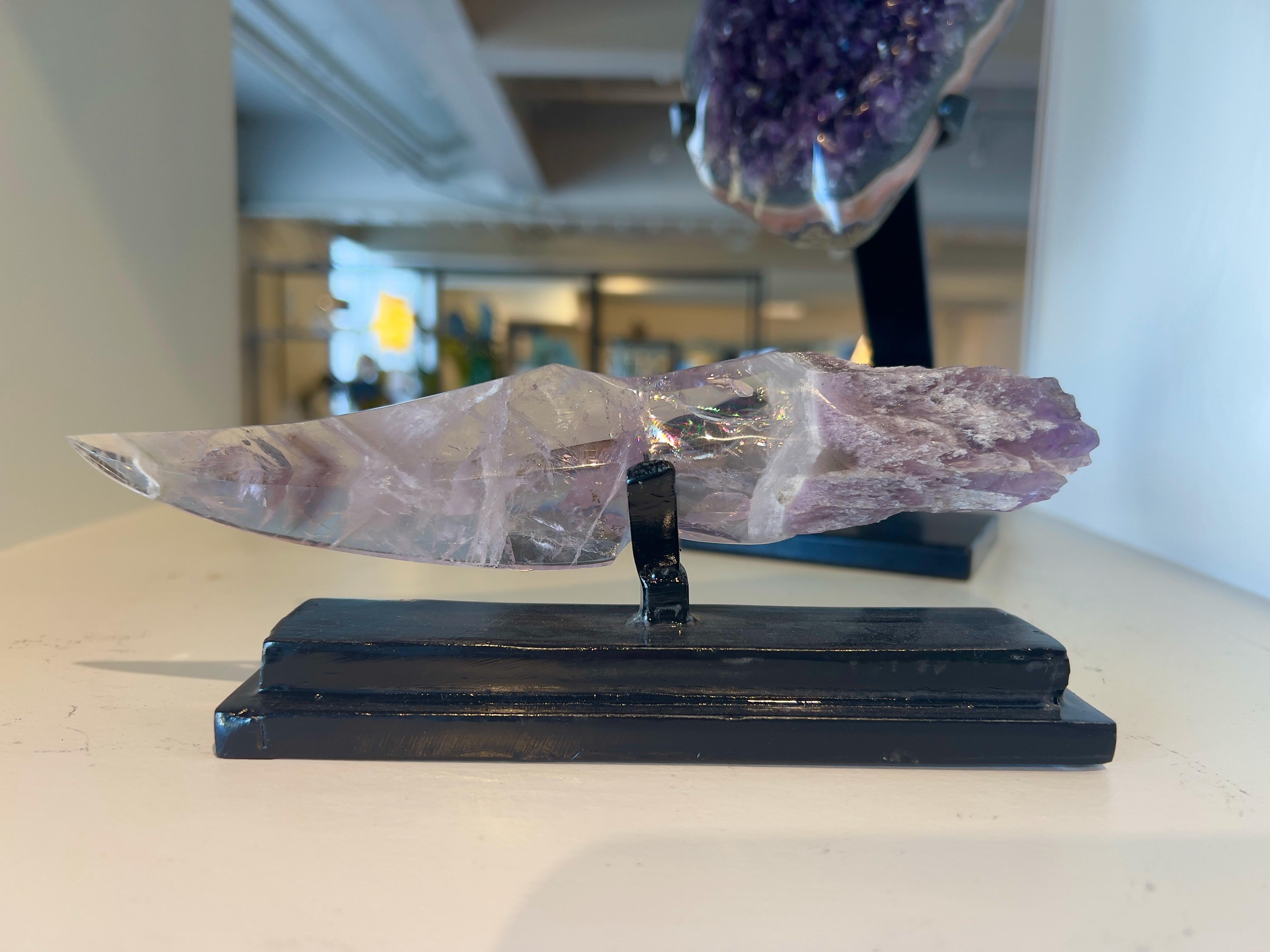 Brazilian Chevron Amethyst Hand-Carved Dagger For Sale