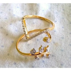 Chevron and Leaf Diamond Engagement Ring Enhancer Bands in 14k Solid Gold