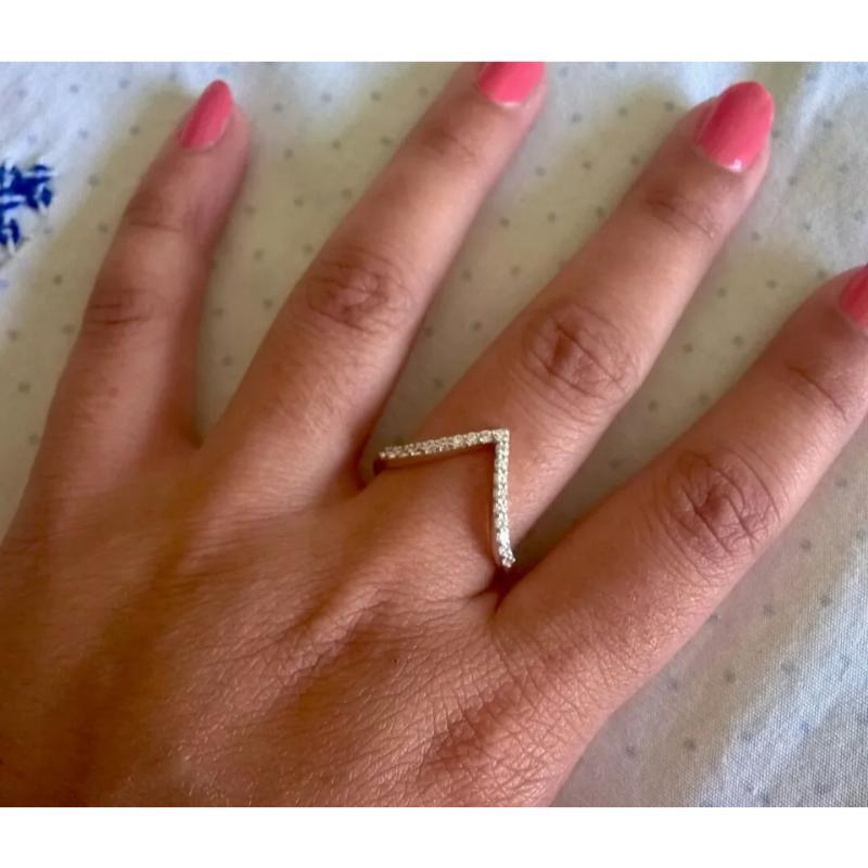 Chevron and Leaf Diamond Engagement Ring Enhancer Bands in 14k Solid Gold In New Condition For Sale In Chicago, IL
