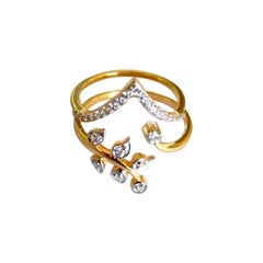 Chevron and Leaf Diamond Engagement Ring Enhancer Bands in 14k Solid Gold
