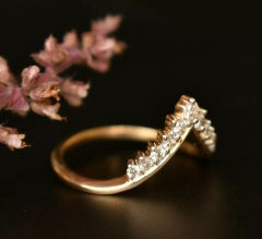 Chevron Bandring 14k Gold Natürlicher Diamant Krone Tiara