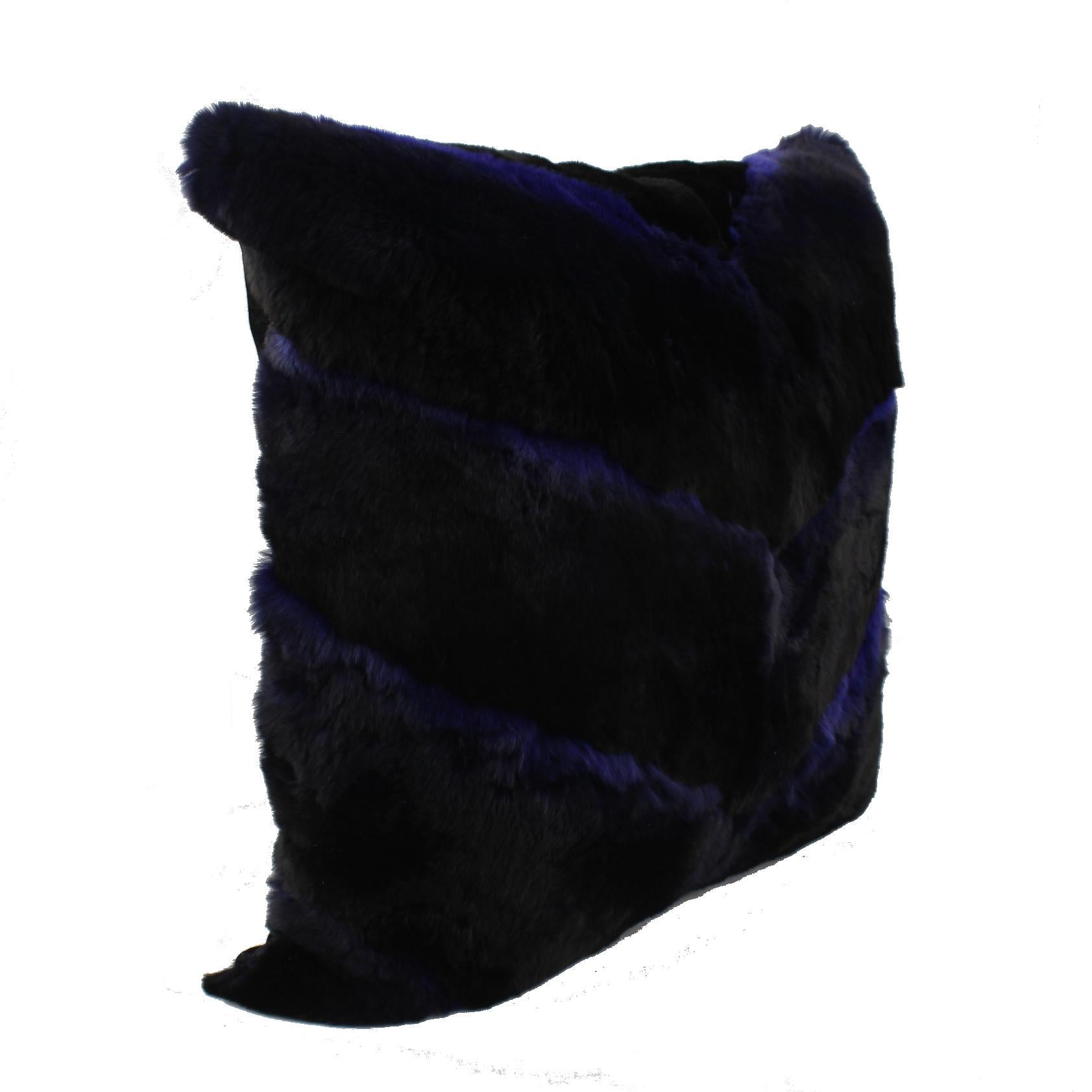 Chevron Blue Castor Rex Rabbit Fur Pillow Euro Cushion For Sale At