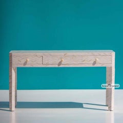Chevron Bone Inlay Console Table with Three Drawers by House of Jaipur