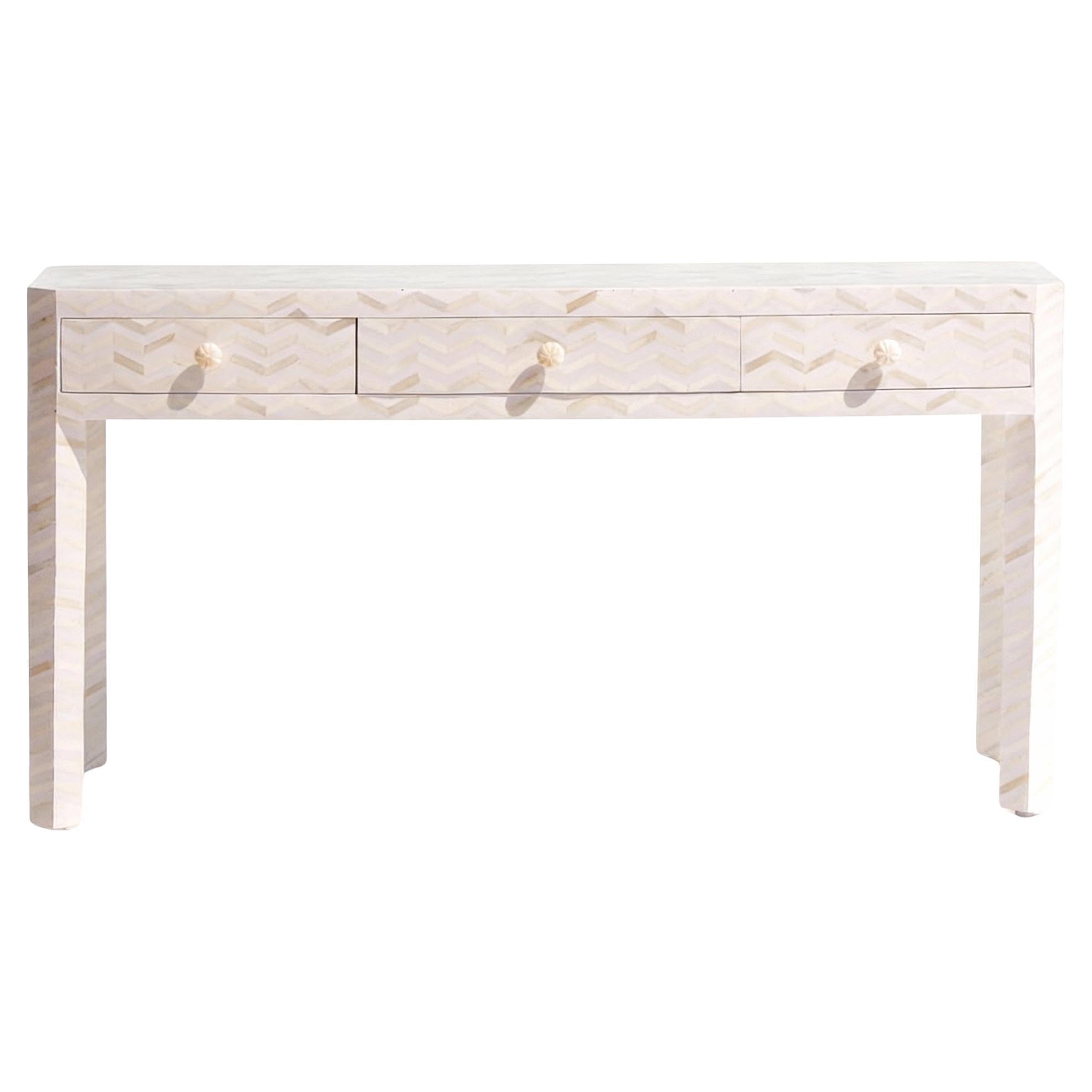 Chevron Bone Inlay Console Table with Three Drawers by House of Jaipur