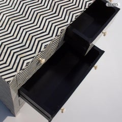 Chevron Bone Inlay Seven-Drawer Chest of Drawers, Bone Knobs by House of Jaipur
