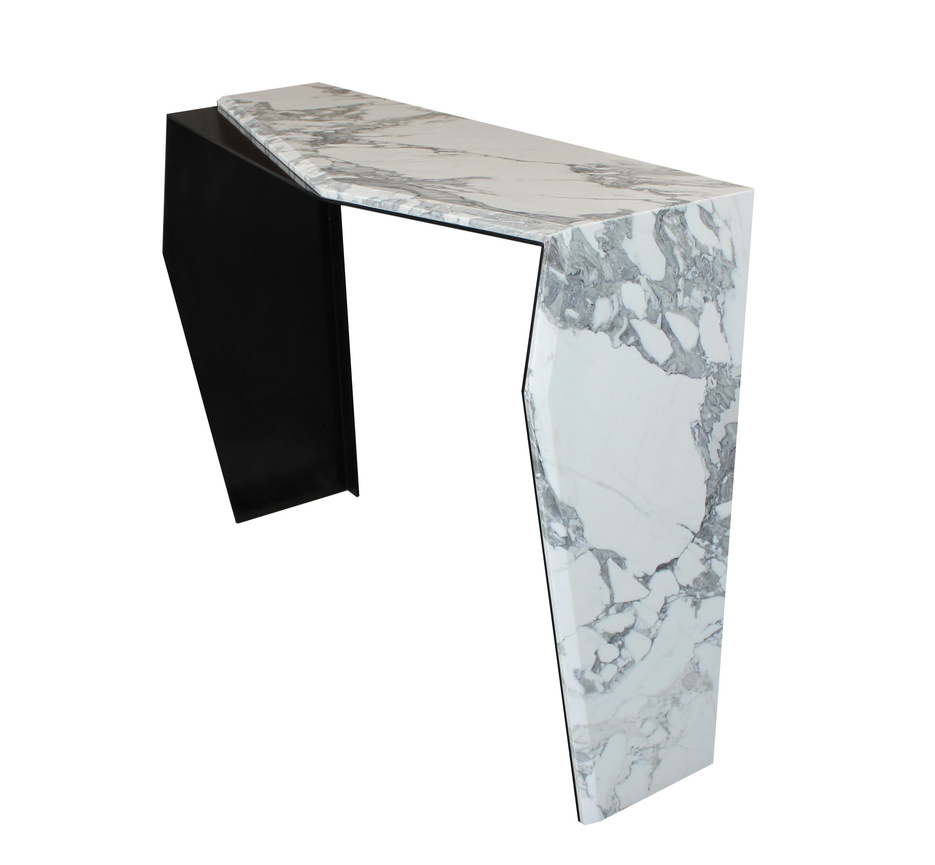 American Chevron Brass and Calacatta Gold Marble Console Table For Sale